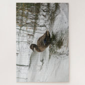 Grijze eend op donker het meer legpuzzel (Verticaal)