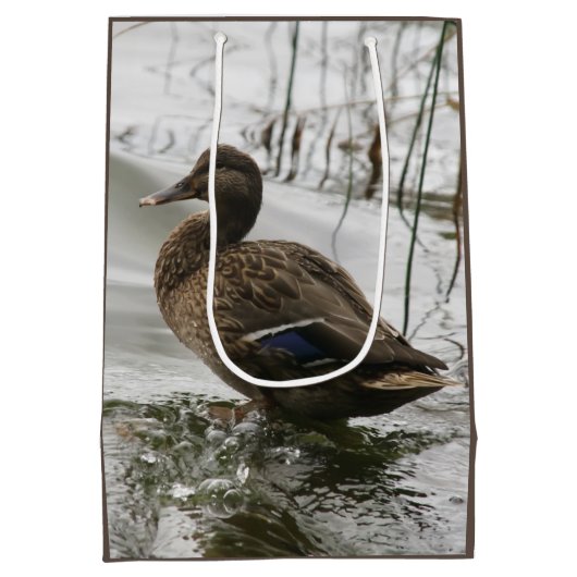 Grijze eend op donker het meer medium cadeauzakje (Achterkant)