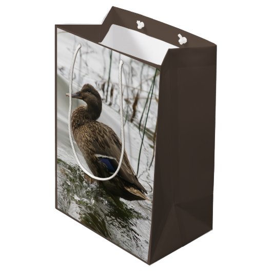 Grijze eend op donker het meer medium cadeauzakje (Achterkant Gekanteld)