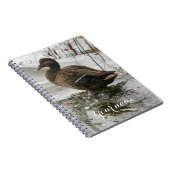 Grijze eend op donker het meer notitieboek (Rechterzijde)