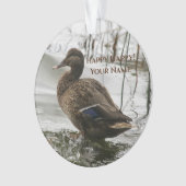 Grijze eend op donker het meer ornament (voorkant)