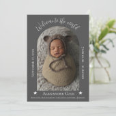 Grijze Eenvoudige Arch Lijst Foto geboorteaankondi Aankondiging (Staand voorkant)