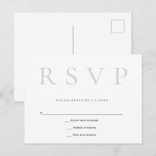 Grijze eenvoudige bruiloft rsvp briefkaarten (Voorkant / Achterkant)