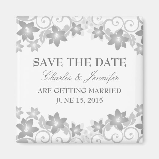 Grijze Eenvoudige Floral sparen de Magneet van de (Voorkant)