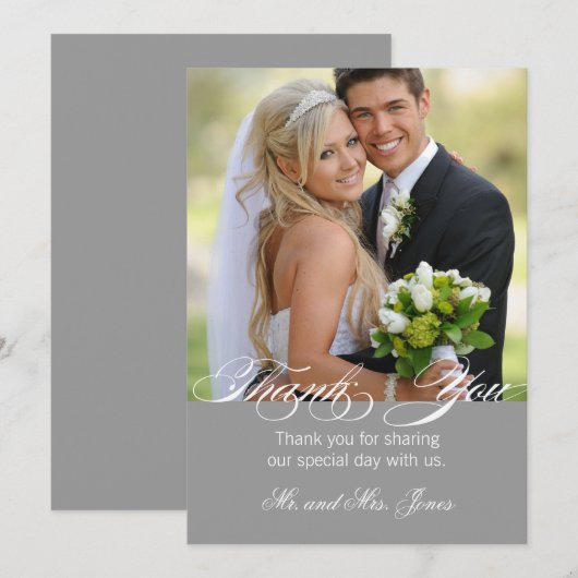 Grijze eenvoudige foto bruiloft Hartelijk dank Bedankkaart
