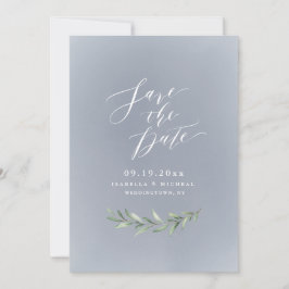 Grijze eenvoudige kalligrafie rustieke groene wedd save the date