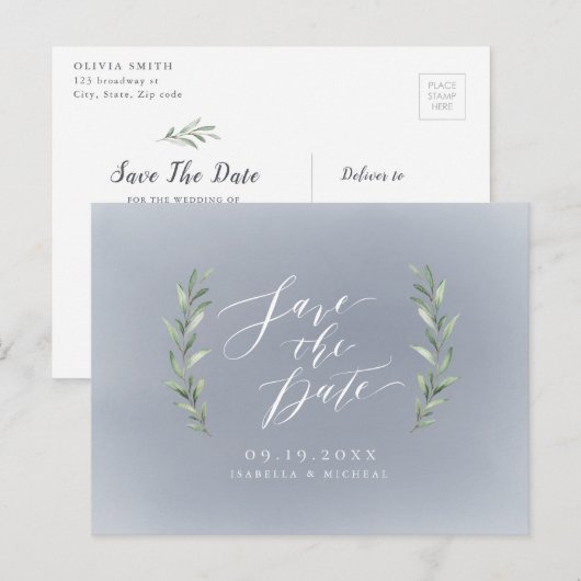 Grijze, eenvoudige kalligrafie rustige bruine brui aankondigingskaart (Voorkant / Achterkant)