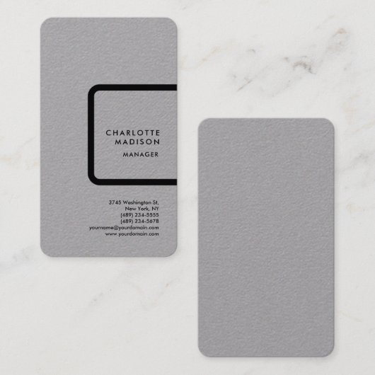 Grijze, eenvoudige minimalistische platte professi visitekaartje (Voorkant / Achterkant)