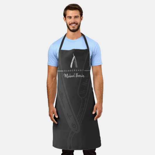 Grijze Eenvoudige Scheermes Kapsalon Schort (Gedragen)
