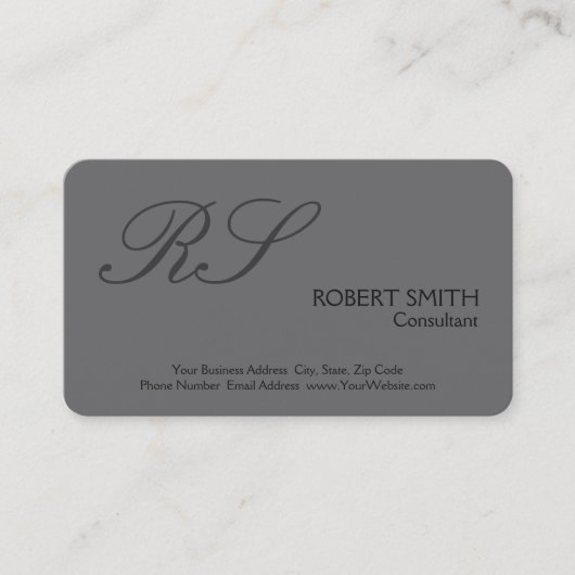 Grijze, eenvoudige vorm van elegant monogram visitekaartje (Voorkant)
