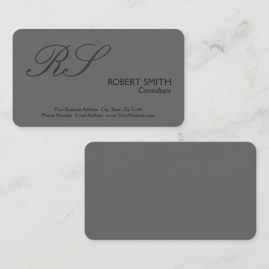 Grijze, eenvoudige vorm van elegant monogram visitekaartje (Voorkant / Achterkant)