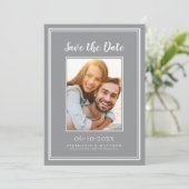 Grijze eenvoudige weduwschap Verloving Afbeelding  Save The Date (Staand voorkant)