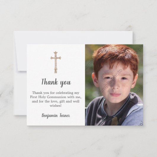 Grijze eerste Heilige Communie Hartelijk dank Bedankkaart (Voorkant)