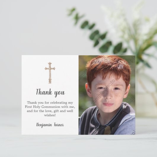 Grijze eerste Heilige Communie Hartelijk dank Bedankkaart (Staand voorkant)