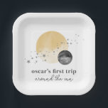 Grijze eerste reis rond de zon papieren bordje<br><div class="desc">Viel de eerste verjaardag van je kleine met deze waterverf 'Eerste reis rond de zon'.</div>
