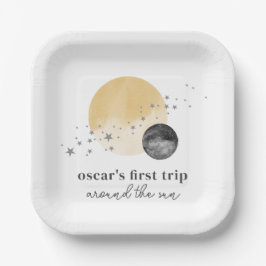 Grijze eerste reis rond de zon papieren bordje