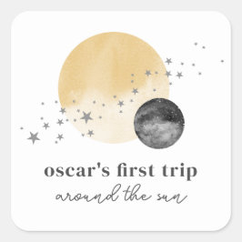 Grijze eerste reis rond de zon vierkante sticker