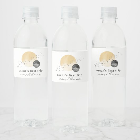 Grijze eerste reis rond de zon waterfles etiket (Flessen)