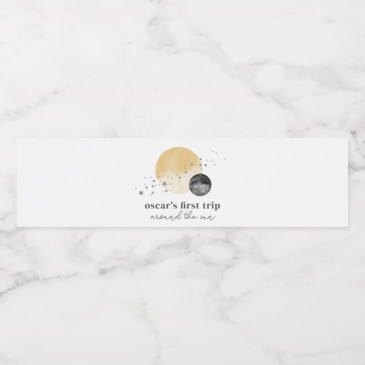 Grijze eerste reis rond de zon waterfles etiket (Enkel label)