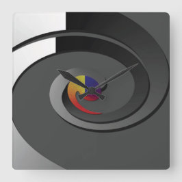 Grijze eigentijdse muurklok - de Werveling van 4 Vierkante Klok