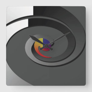 Grijze eigentijdse muurklok - de Werveling van 4 Vierkante Klok