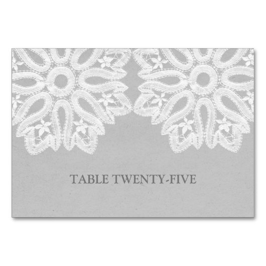 Grijze Elegant Lace Table Kaart (Voorkant)
