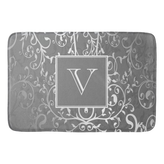 Grijze Elegante Bloei Monogram Badmat (Voorkant)