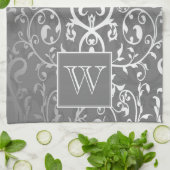 Grijze Elegante Bloei Monogram Handdoek (Gevouwen)