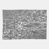 Grijze Elegante Bloei Monogram Handdoek (Horizontaal)