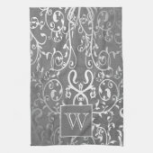 Grijze Elegante Bloei Monogram Handdoek (Verticaal)
