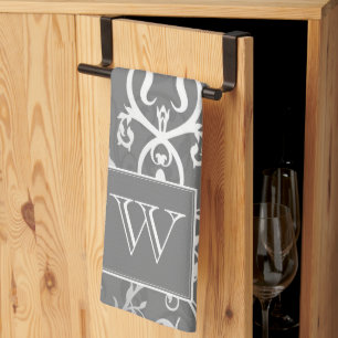 Grijze Elegante Bloei Monogram Handdoek
