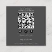 Grijze Elegante Minimalistische Fotocamera QR Code Vierkante Visitekaartje (Achterkant)
