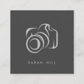 Grijze Elegante Minimalistische Fotocamera QR Code Vierkante Visitekaartje (Voorkant)