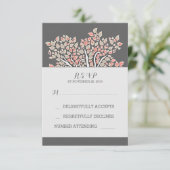 grijze elegante oude boomtakken bruiloft RSVP kaar (Staand voorkant)