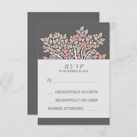 grijze elegante oude boomtakken bruiloft RSVP kaar (Voorkant / Achterkant)