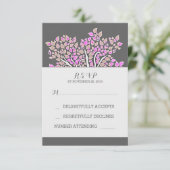Grijze elegante oude paarse boom bruiloft RSVP kaa (Staand voorkant)