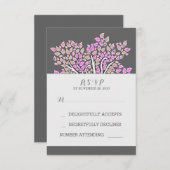 Grijze elegante oude paarse boom bruiloft RSVP kaa (Voorkant / Achterkant)