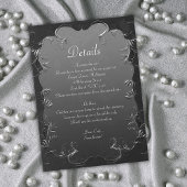 Grijze Elegantie en Zilveren Swirls Bruiloft Detai Informatiekaartje