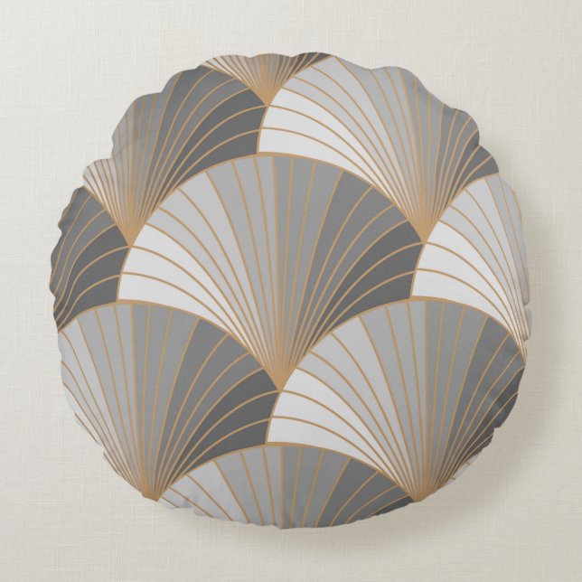 Grijze elementen met gouden omtrek. naadloos patro rond kussen (Voorkant)