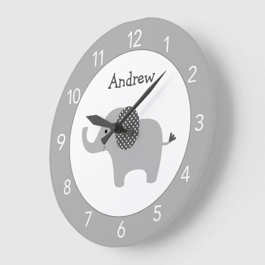 Grijze Elephant Custom Nursery Grote Klok (Hoek)