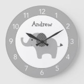 Grijze Elephant Custom Nursery Grote Klok (Voorkant)