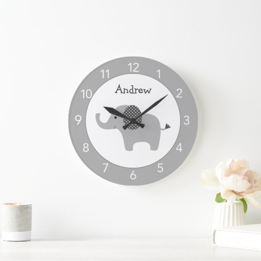 Grijze Elephant Custom Nursery Grote Klok (Huis)