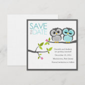 Grijze en Aqua Owls Wedding Save the Date (Voorkant / Achterkant)