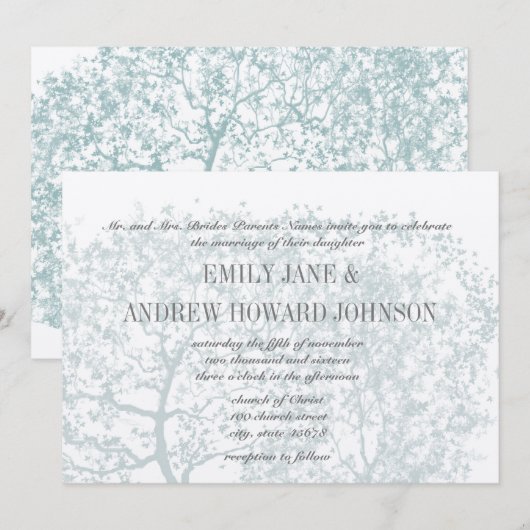 Grijze en Aqua Tree Weddings Speciaal uitgenodigd Kaart (Voorkant / Achterkant)