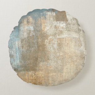 Grijze en beige Abstracte kunst Schildingegrepen a Rond Kussen