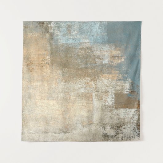 Grijze en beige Abstracte kunst Schildingegrepen a Wandkleed (Voorkant (horizontaal))