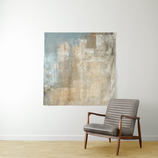 Grijze en beige Abstracte kunst Schildingegrepen a Wandkleed (In situ)