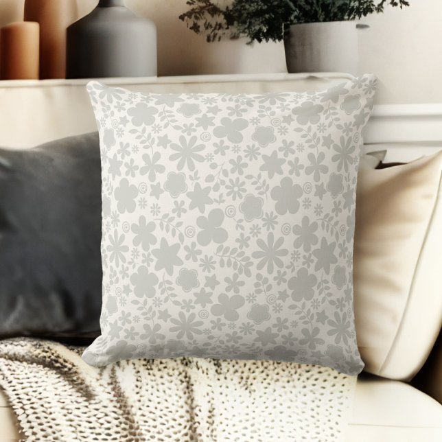 Grijze en beige crème gekleurde bloembank kussen (throw pillow for living room floral couch throw pillow grey and beige)