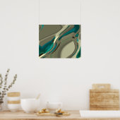 Grijze en blauwe Abstracte kunst Poster (Keuken)