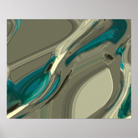 Grijze en blauwe Abstracte kunst Poster (Voorkant)